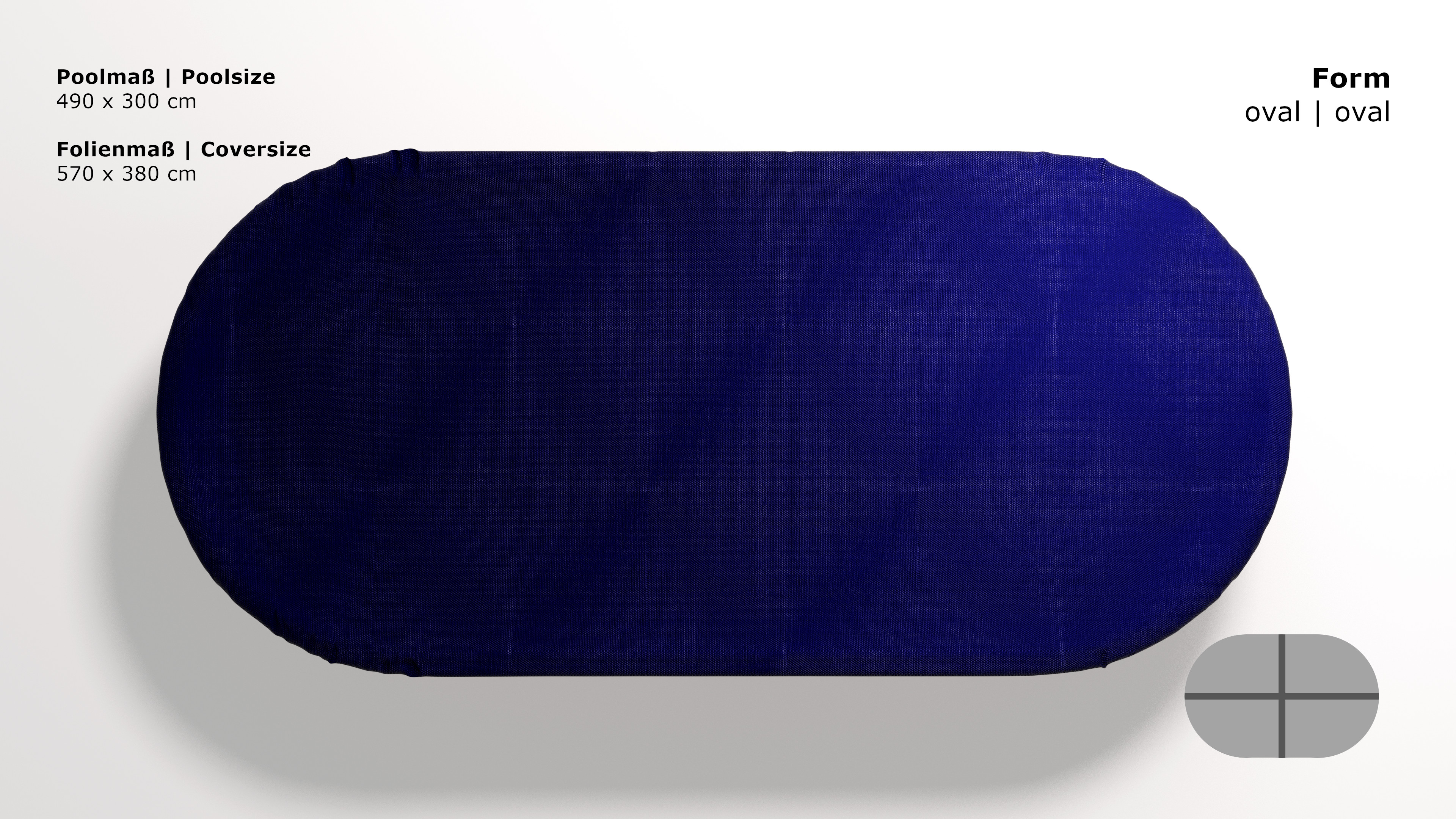Abdeckplane für Pool oval 490x300cm  Royalblau  Planenmaß 570x380cm Sommer Winter